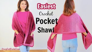 Easiest Crochet Pocket Shawl for Beginners [upl. by Aikyn929]