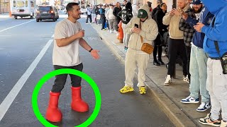 Wearing MSCHF Big Red Boots to Sneaker Con [upl. by Brittan]