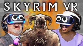 SKYRIM VR  PSVR Elders React Gaming [upl. by Elleinwad]