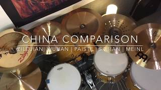 China Cymbal Comparison  Zildjian Oriental  Wuhan  Paiste PST5  Sabian AA Holy  Meinl Byzance [upl. by Jedediah]