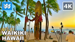 4K Waikiki Beach at Night in Honolulu Hawaii  Walking Tour amp Travel Guide 🎧 Binaural Sound [upl. by Nevart]