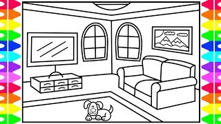 How to Draw a Living Room for Kids 💙Living Room Drawing for Kids  Living Room Coloring Pages [upl. by Nenad]