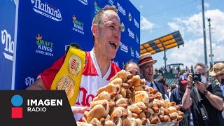 Joey Chestnut marca nuevo récord en concurso de comer hot dogs se comió 76 [upl. by Annaert783]