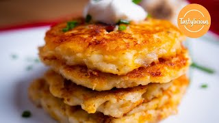 Delicious Homemade Potato Pancakes  Easy Recipe Using Mashed Potatoes [upl. by Omrelliug340]