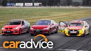 Tesla Model S v Holden V8 Supercar v Walkinshaw HSV GTS Drag Race [upl. by Abehsile]