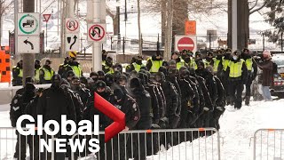 Trucker protests Police begin operation to remove demonstrators in Ottawa  FULL [upl. by Alyar]