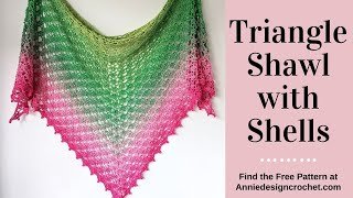 Crochet Triangle Shawl with Shells [upl. by Ahsiym]