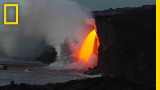 Spectacular Lava quotWaterfallquot Pours Into the Ocean  National Geographic [upl. by Aliled]