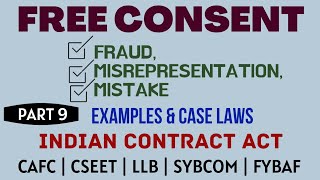 Fraud  Misrepresentation  Mistake  Free Consent  Indian Contract Act  Caselaws  Example [upl. by Yssep]