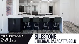 Transitional White Kitchen Silestone Quartz  Eternal Calacatta Gold by Faithful Countertops [upl. by Naesad]