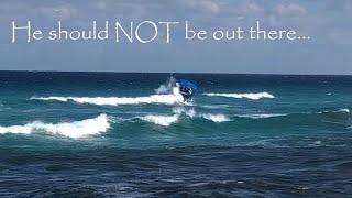 PONTOON BOAT GOES OUT IN HUGE BOYNTON BEACH INLET SURF [upl. by Alaikim263]