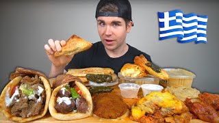 i love GREEK FOOD Mukbang  Gyros Spanakopita Moussaka Falafels Hummus amp Pita Dolmades [upl. by Aisital]