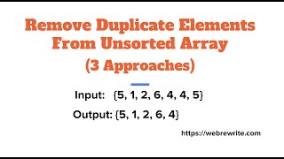 Remove Duplicate Elements from Unsorted Array  Java Code [upl. by Cralg]