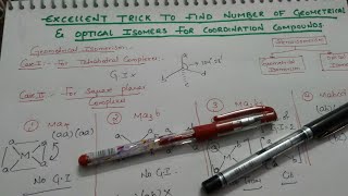 Trick to find number of Geometrical and Optical Isomers  Stereoisomerism  Coordination Compounds [upl. by Yauqram]