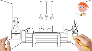 How to draw a living room  Easy drawings [upl. by Hyacinthie189]