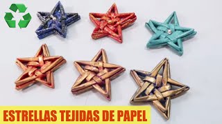 Cómo hacer ESTRELLAS de PAPEL tejidas Manualidades de Navidad [upl. by Nylirrej]