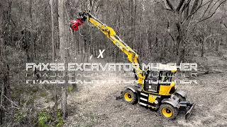 Fecon FMX36 Forestry Mulcher with JCB Hydradig Wheeled Excavator [upl. by Zia]