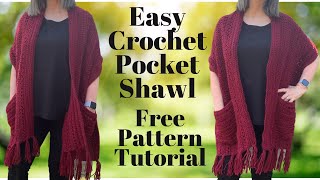 Easy Pocket Shawl Crochet Tutorial [upl. by Kcirdek]