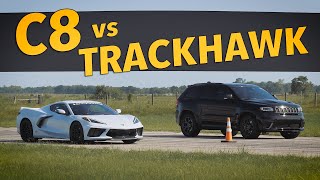 C8 Corvette vs Jeep Trackhawk  STREET RACE [upl. by Marjy181]