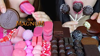 ASMR CAKE POPS PINK MAGNUM ICE CREAM MILKA CHOCOLATE KINDER BUENO KITKAT NERDS ROPE GUMMY 먹방 [upl. by Eerased]