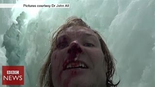 Climber films 20m crevasse fall in Himalayas  BBC News [upl. by Nikaniki]