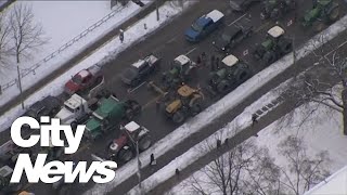 RAW Chopper footage shows convoy beginning to gather downtown Toronto [upl. by Pallaton]