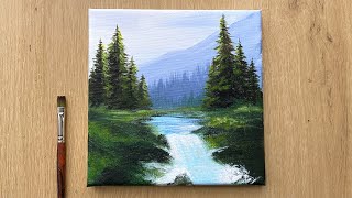 Acrylic Painting for Beginners  Forest Trees Mountain Landscape Painting [upl. by Berenice]