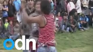 Men women and children fight in Peru to settle disputes before New Year [upl. by Stavros767]