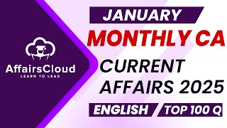 Monthly Current Affairs January 2025  English  AffairsCloud  Top 100  By Vikas [upl. by Ainoda]