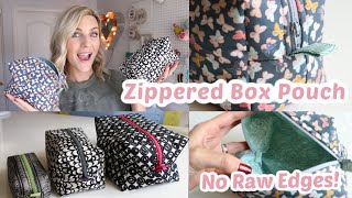 Zippered Box Pouch Sewing Tutorial No Raw Edges  3 Sizes [upl. by Ielarol]