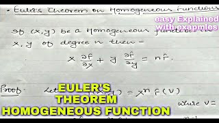 EULERS THEOREM  HOMOGENEOUS FUNCTION  PARTIAL DIFFERENTIATION [upl. by Kcod713]