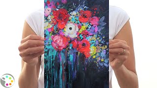 How to Paint Flowers  Acrylic Painting Tutorial [upl. by Llerod]