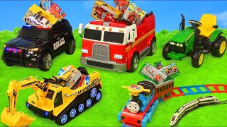 Fire Truck Tractor Excavator Police amp Train Ride On Cars [upl. by Mark]