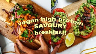 3 VEGAN HIGH PROTEIN Savoury Breakfast Ideas [upl. by Salmon]