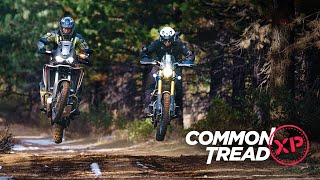 Motorcycles Snow Mountains Honda Africa Twin 1100 vs Triumph Scrambler 1200 XE  Common Tread XP [upl. by Clare]