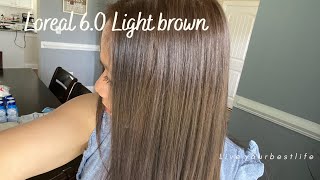 HOW TO COLOR YOUR HAIR AT HOME LOreal 60 LIGHT BROWN ellen James Vlogs [upl. by Kerby355]