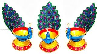 DIYEasy DiyaPeacock Diya Decoration IdeasDiwali Diya Decoration ideas [upl. by Ian]