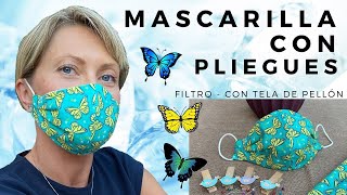 MASCARILLA DE TELA CON PLIEGUES Y FILTRO  Dibujo Mariposas 🦋🦋🦋  Protective Mask how to create [upl. by Ille]