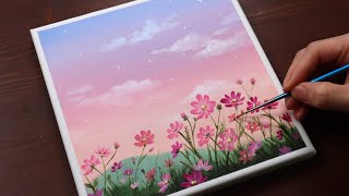 Cosmos Flowers  Landscape  Easy acrylic painting for beginners  PaintingTutorial  Painting ASMR [upl. by Elatia]