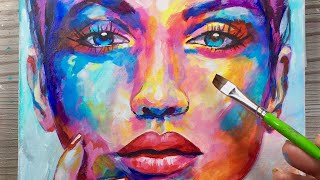 How To Use Abstract Colours  PAINTING  Acrylic on Canvas  PORTRAIT [upl. by Lina]