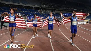 IAAF World Relays US wins mixed shuttle hurdles relay  NBC Sports [upl. by Elitnahc]