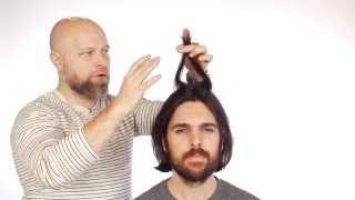 Mens Medium Length Haircut Tutorial  TheSalonGuy [upl. by Pollitt]