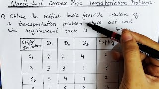 Lec19 North West Corner Method Transportation Problem  In Hindi  Solve an Example [upl. by Charlton]