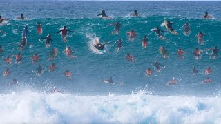 BATTLING PRO SURFERS AT CROWDED PIPELINE [upl. by Rhyner]