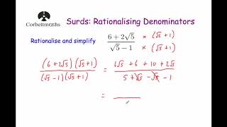 Rationalising Denominators  Corbettmaths [upl. by Novi]